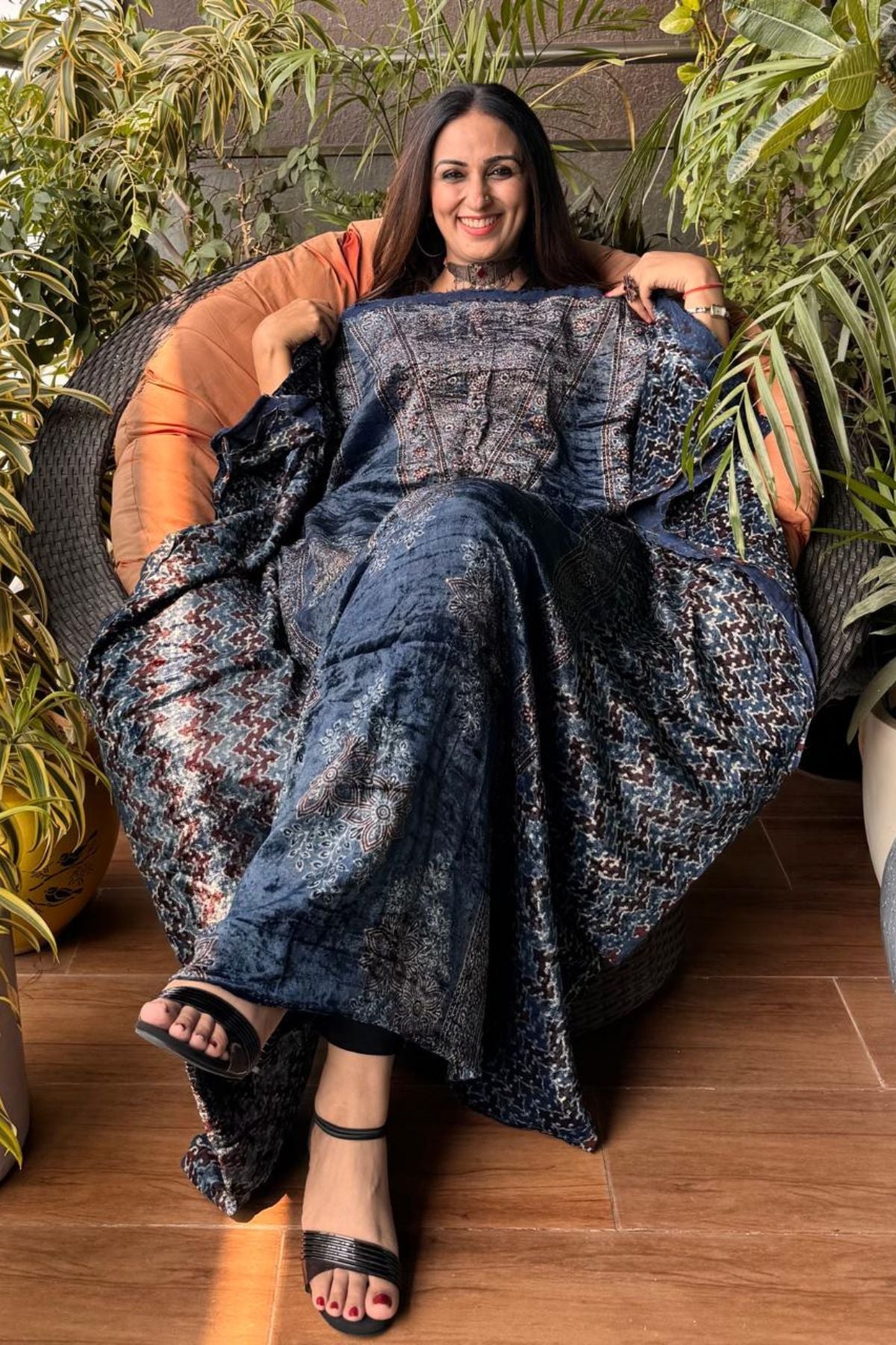 Ajrakh art on velvet (kurta only)